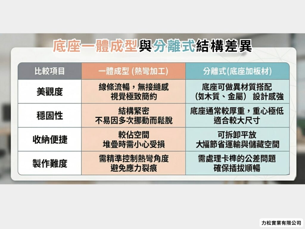 底座一體成型 vs 分離式結構差異