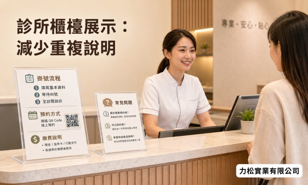 診所櫃檯展示：減少重複說明